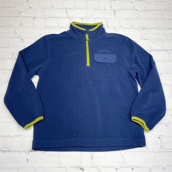 Eddie Bauer Kids Fleece Pullover Size 8 Blue Neon Green 1/4 Zip Outdoor - Picture 2 of 7